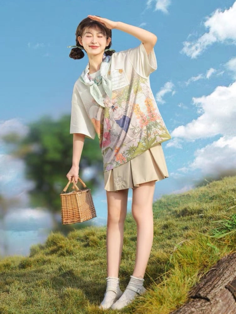 Forest Prince Fairy Tale Healing Printed Triangle Silk Scarf-ntbhshop