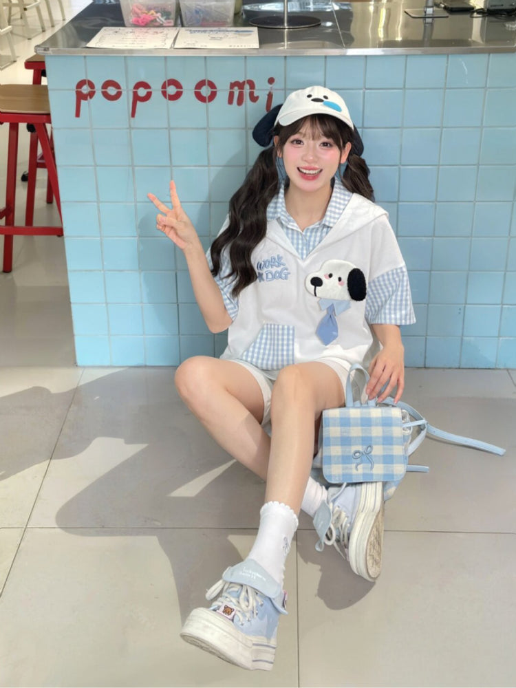 Milk Puppy Plaid Hoodie Tee-Tops-ntbhshop