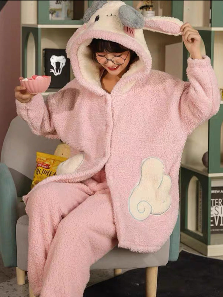 Shy Bunny Cozy Dreamy Winter Fleece Pajama Sets-ntbhshop