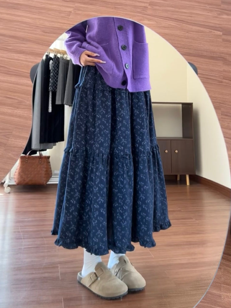 Retro Floral Midi Cake Skirts-ntbhshop