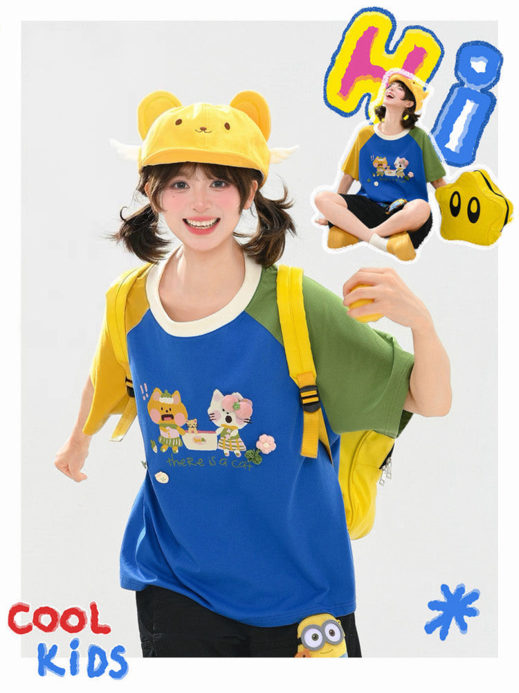 Cat Picnic Raglan Tee-Tops-ntbhshop
