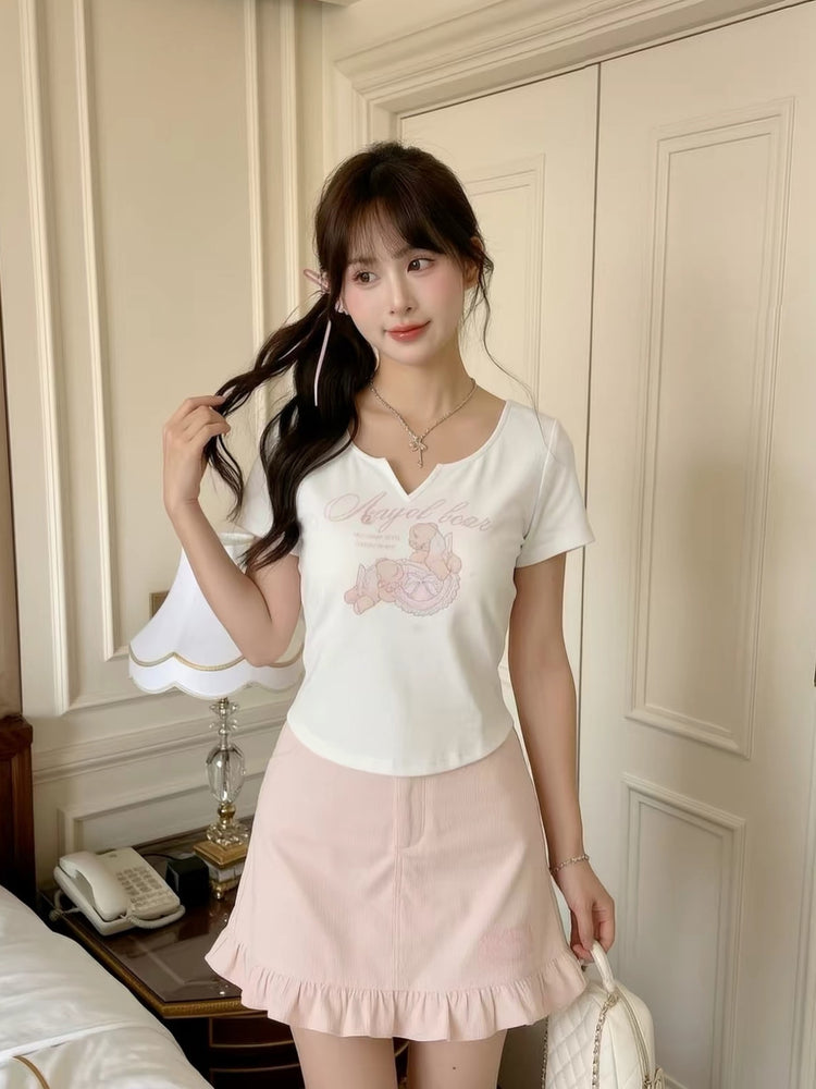 Angel Bear V-Neck Tee-Tops-ntbhshop
