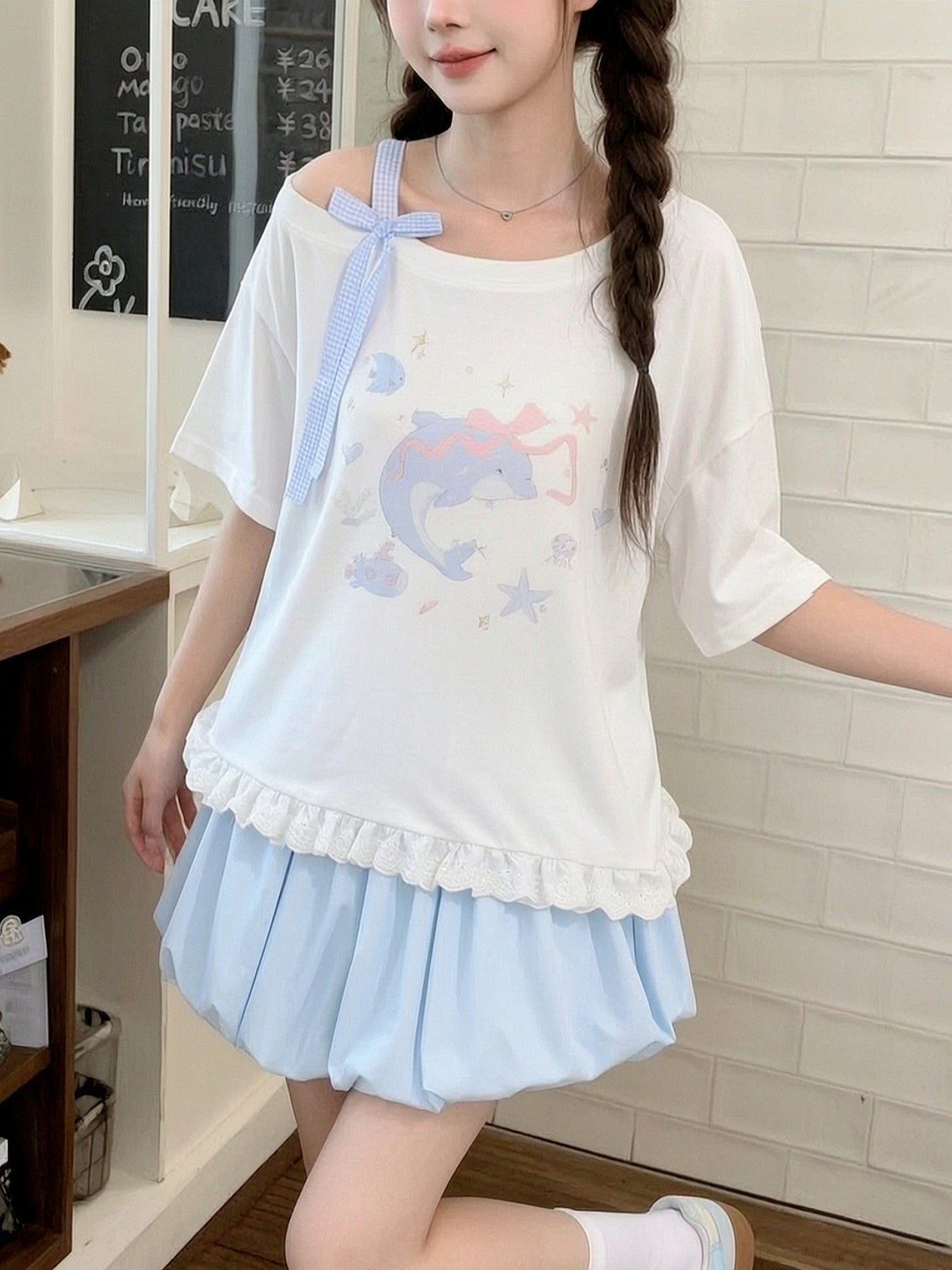 Dolphin Ribbon Shoulder Top-Tops-ntbhshop