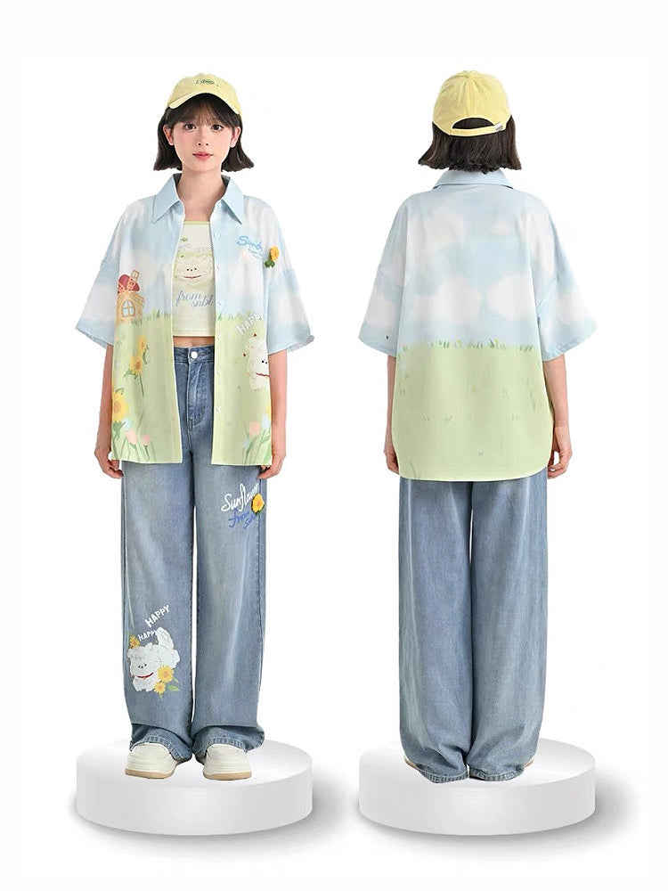 Happy Puppy Printed Short Sleeve Shirt-ntbhshop