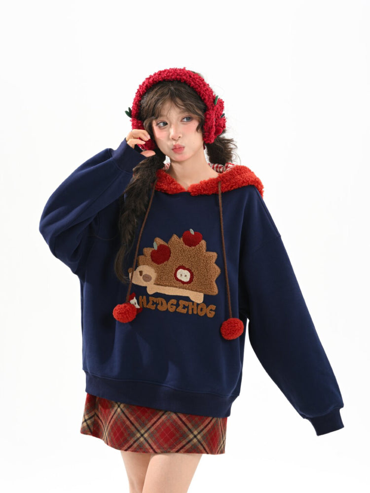 Hedgehog Pine Berry Fleece Hoodie-ntbhshop