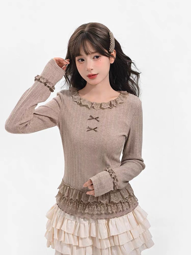 Cupcake Frill Knit Base Tops-ntbhshop