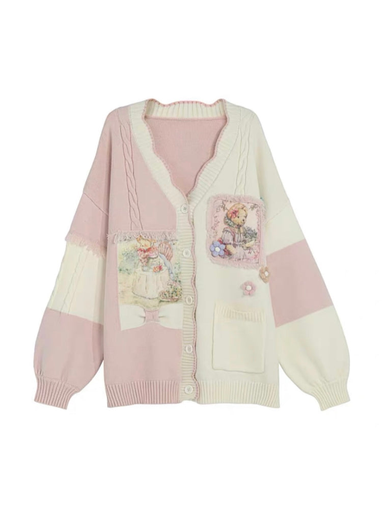 Family of Bears Knit Cardigan & Lace Collar-ntbhshop