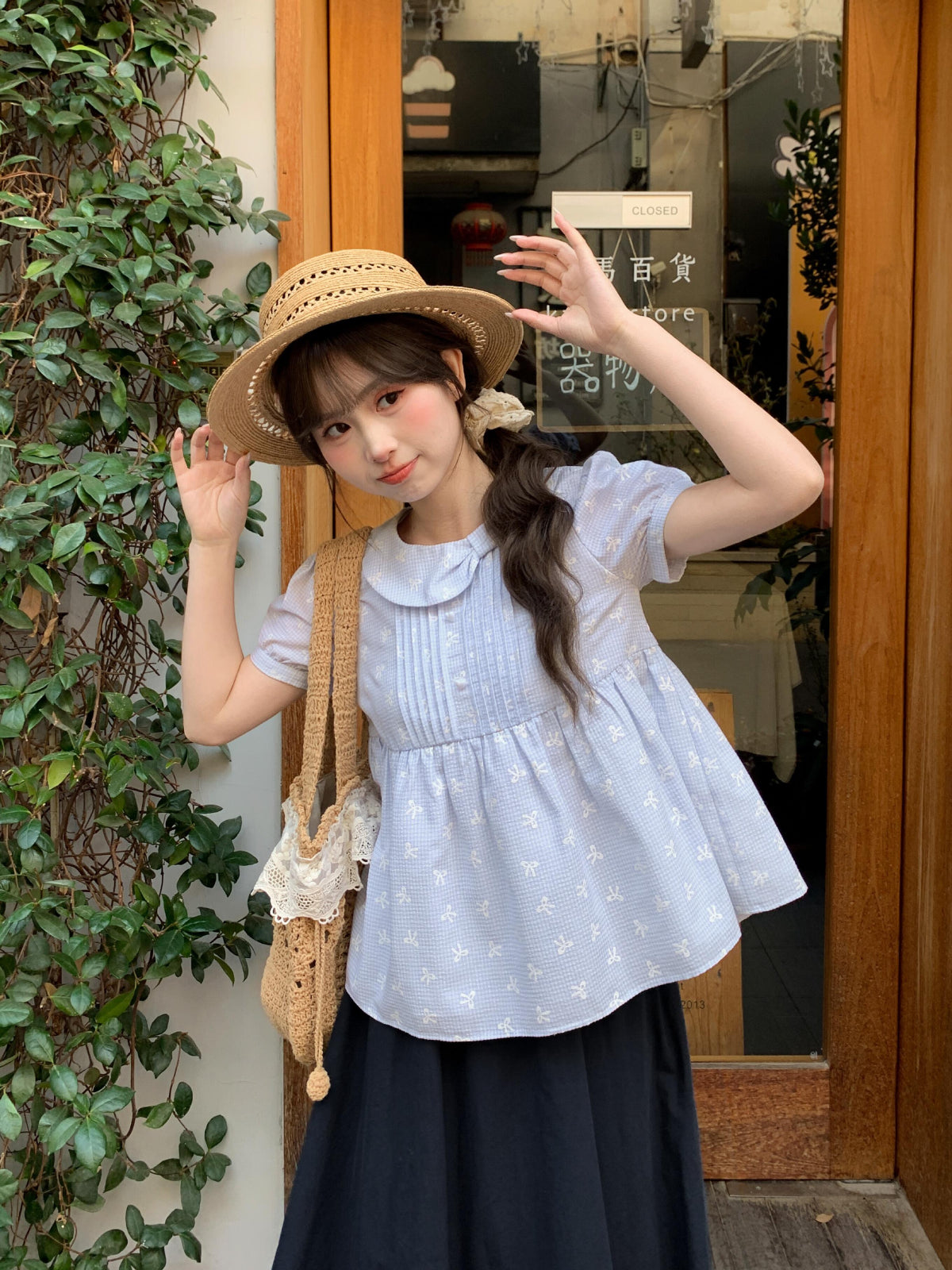 Cloud Ribbon Babydoll Blouse-Tops-ntbhshop