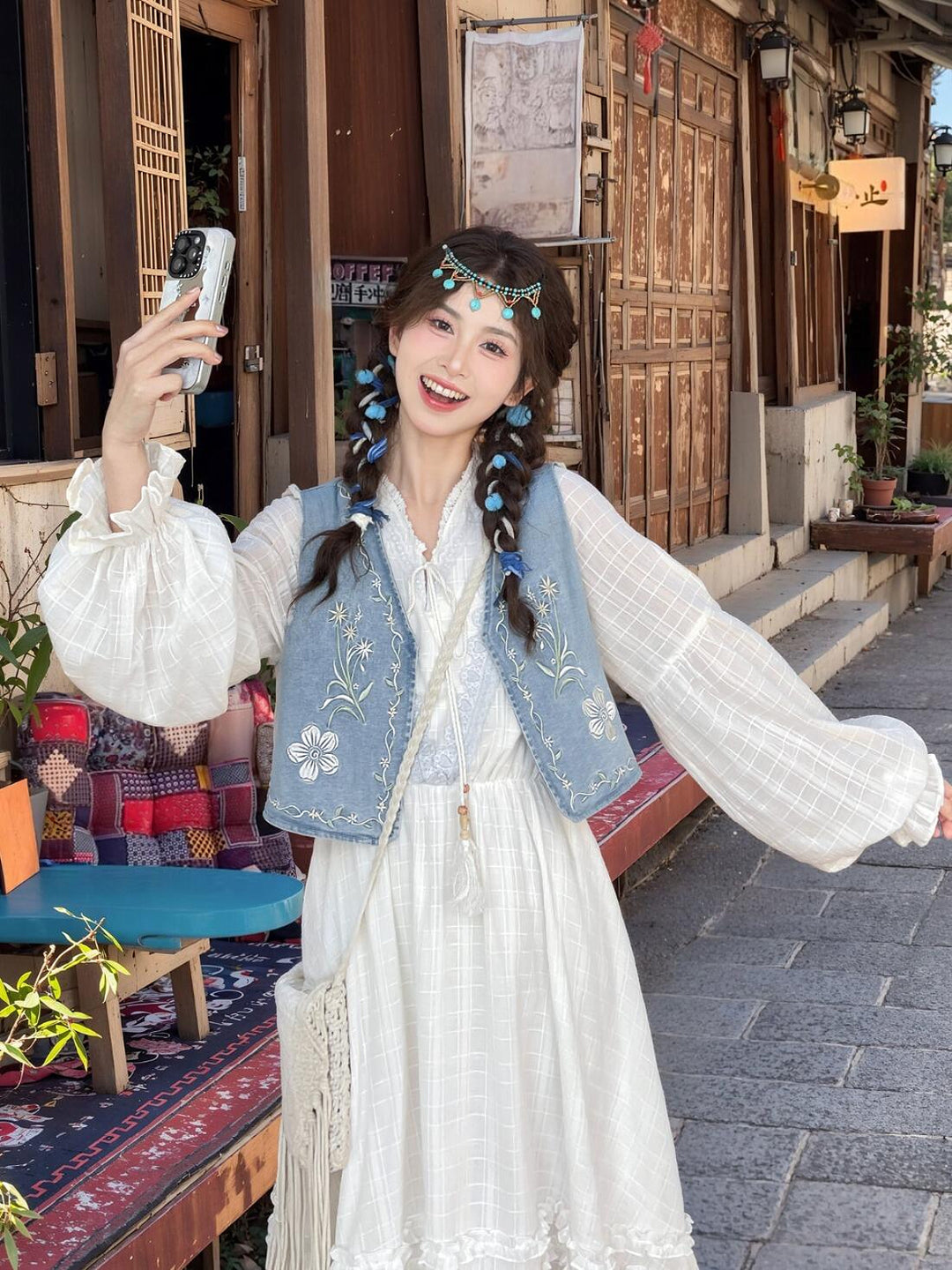 Willow Meadow Denim Vest & Cotton Dresses-Sets-ntbhshop