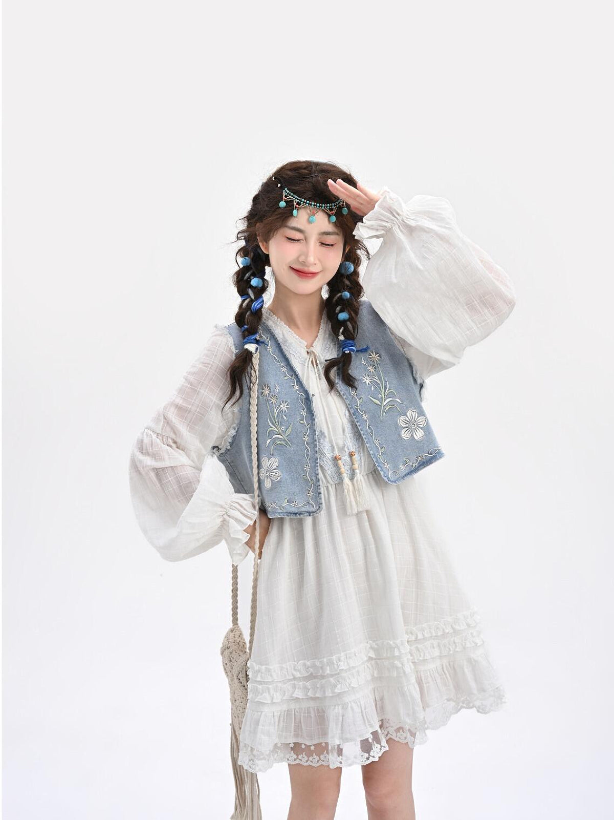 Willow Meadow Denim Vest & Cotton Dresses-Sets-ntbhshop