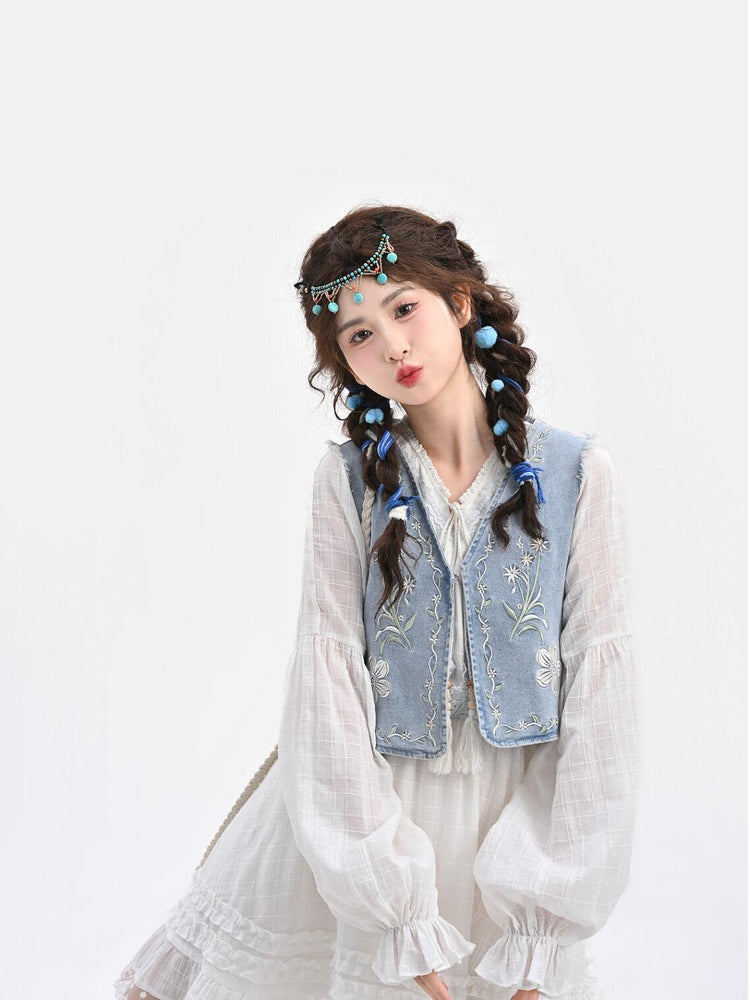 Willow Meadow Denim Vest & Cotton Dresses-Sets-ntbhshop