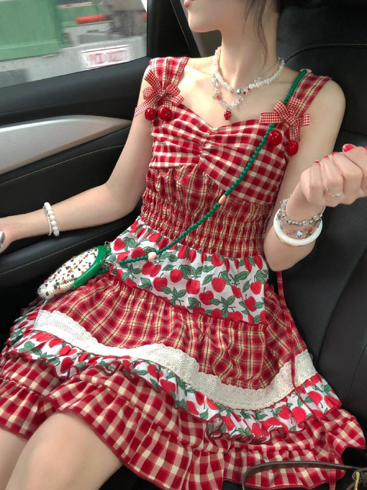 Cherry Tart Plaid Patch Summer Dresses-ntbhshop