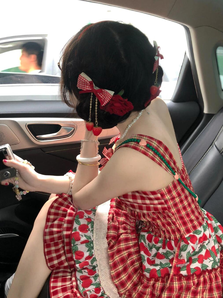 Cherry Tart Plaid Patch Summer Dresses-ntbhshop