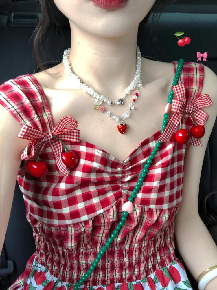 Cherry Tart Plaid Patch Summer Dresses-ntbhshop