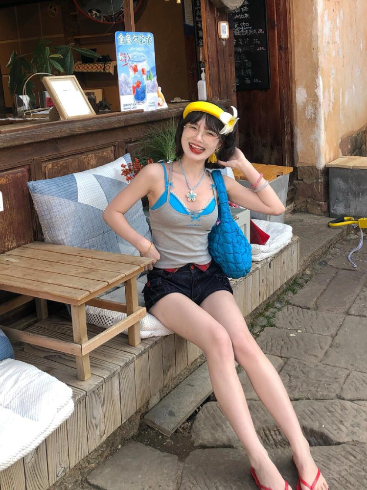 Hot Pop Ribbed Lace-Up Cami & Gingham Bralette Sets-ntbhshop