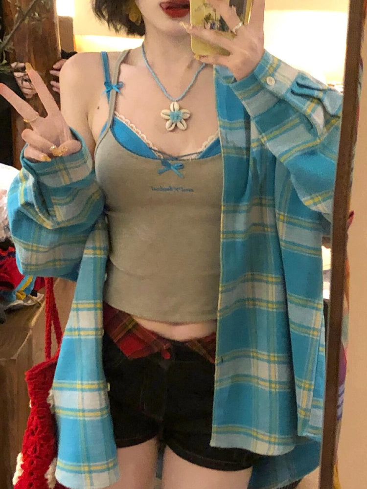 Rainbow Crush Oversize Check Shirts-ntbhshop