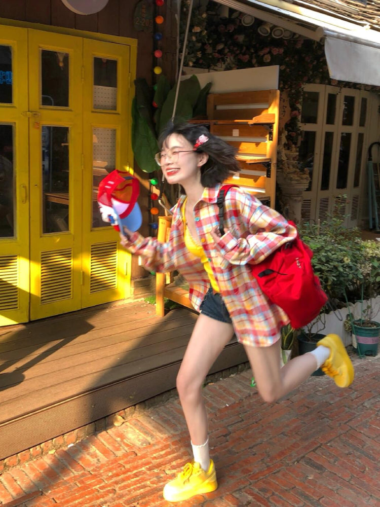 Rainbow Crush Oversize Check Shirts-ntbhshop