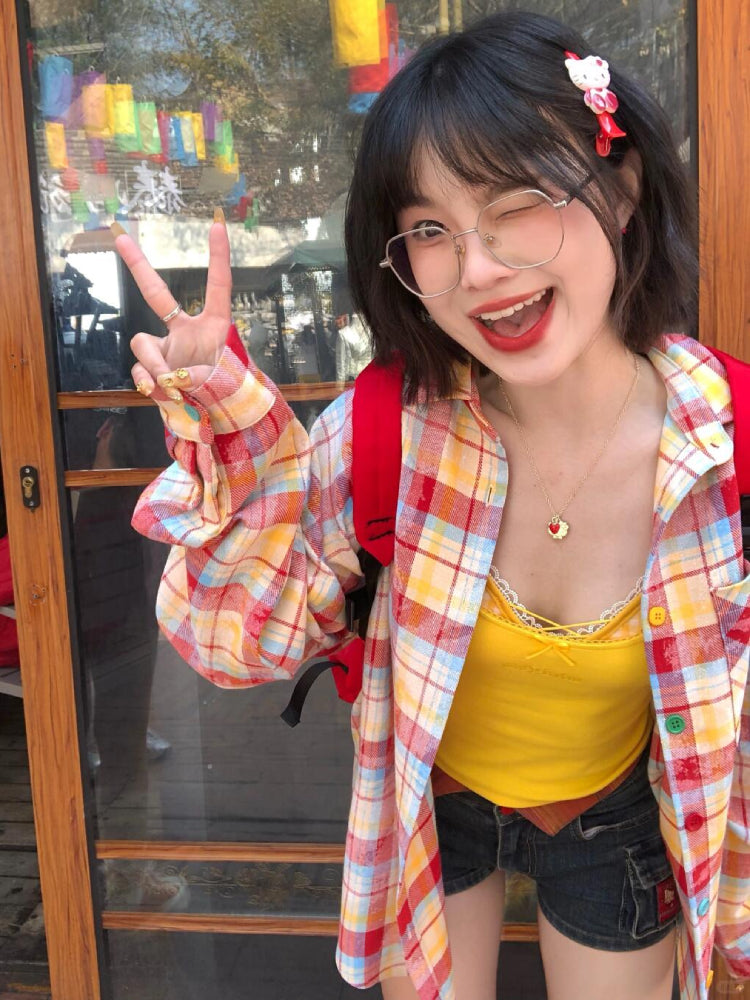 Rainbow Crush Oversize Check Shirts-ntbhshop