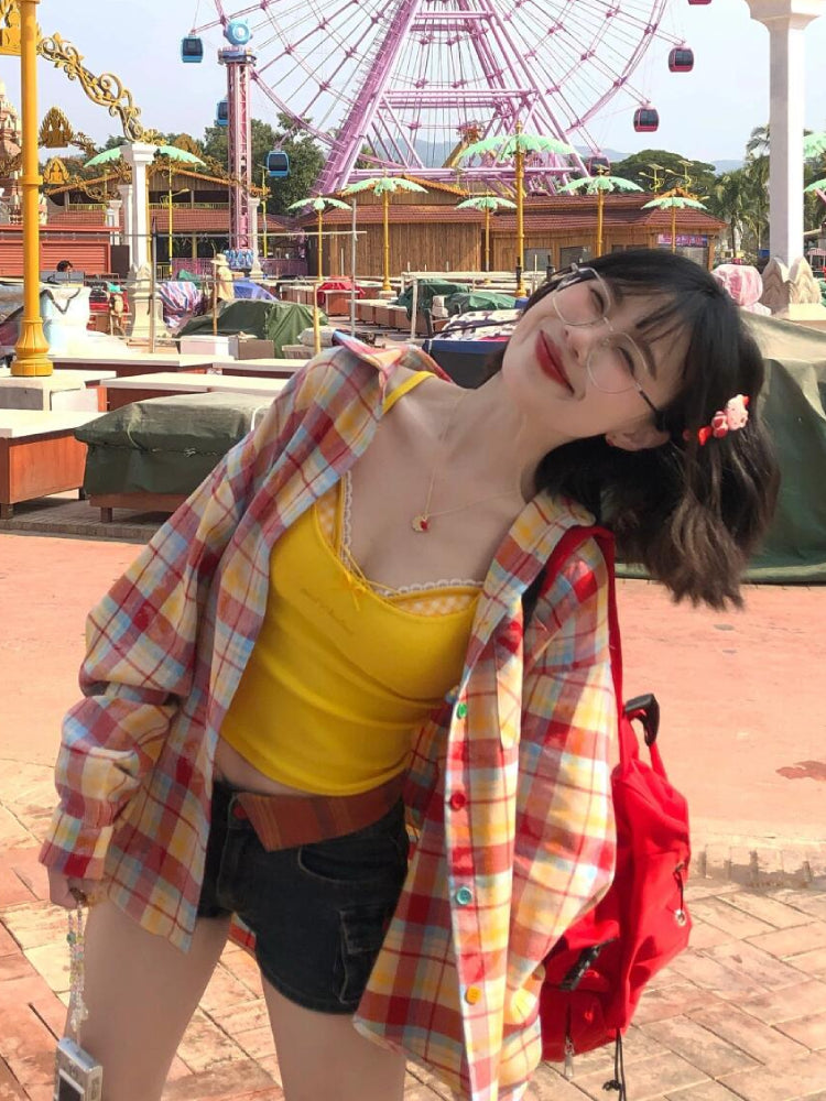 Rainbow Crush Oversize Check Shirts-ntbhshop