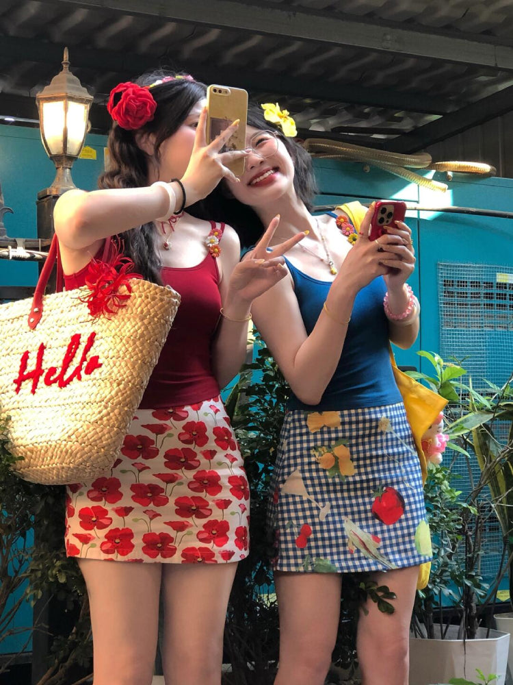 Canvas Bloom Floral Printed Mini Skirts-ntbhshop