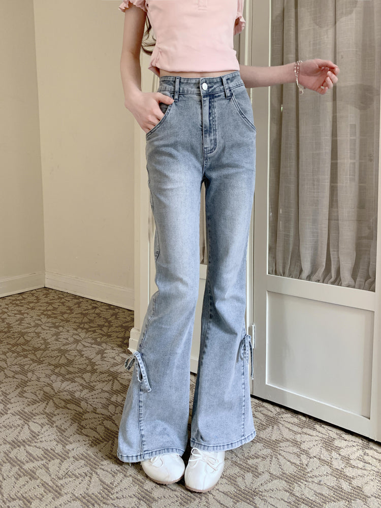 Bow Pocket Flare Jeans-Bottoms-ntbhshop