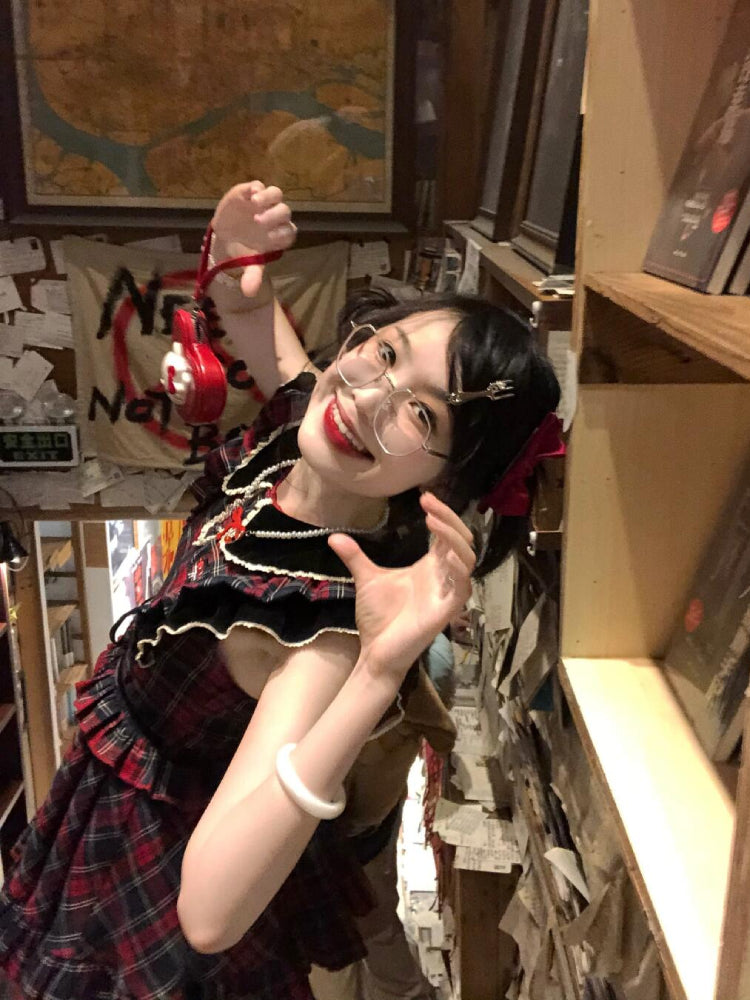 Crimson Heart Open Back Plaid Dress-ntbhshop