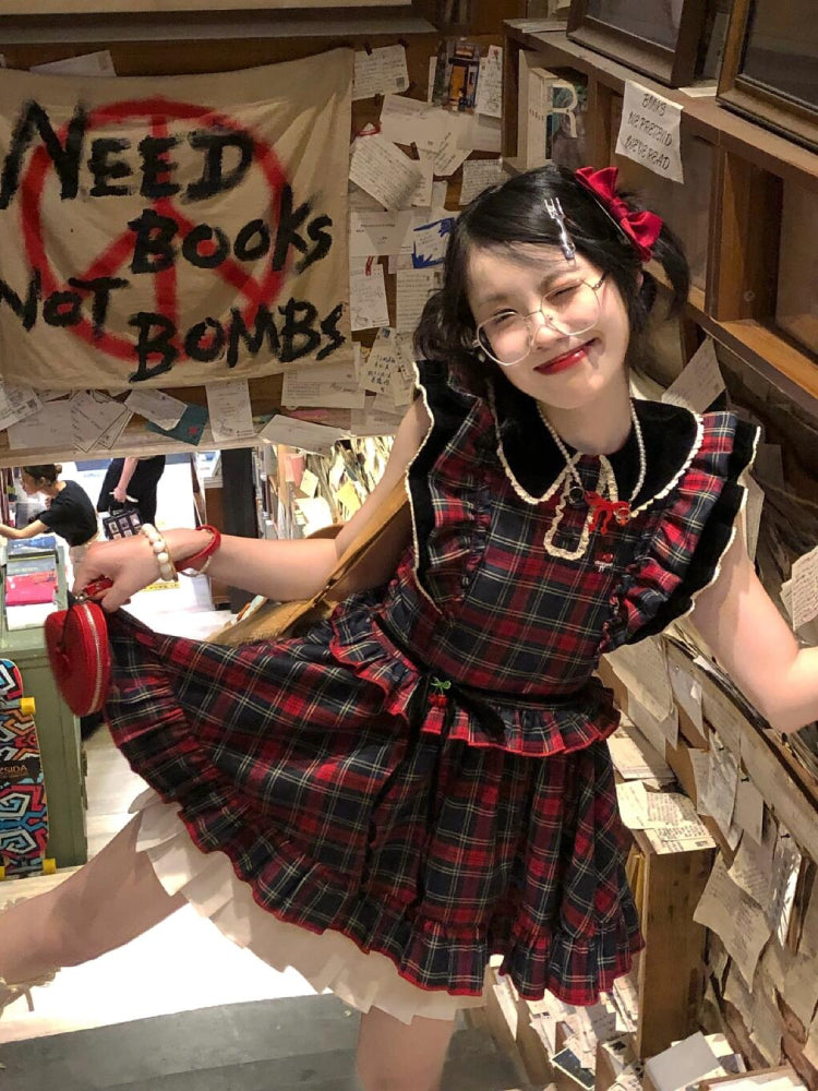 Crimson Heart Open Back Plaid Dress-ntbhshop