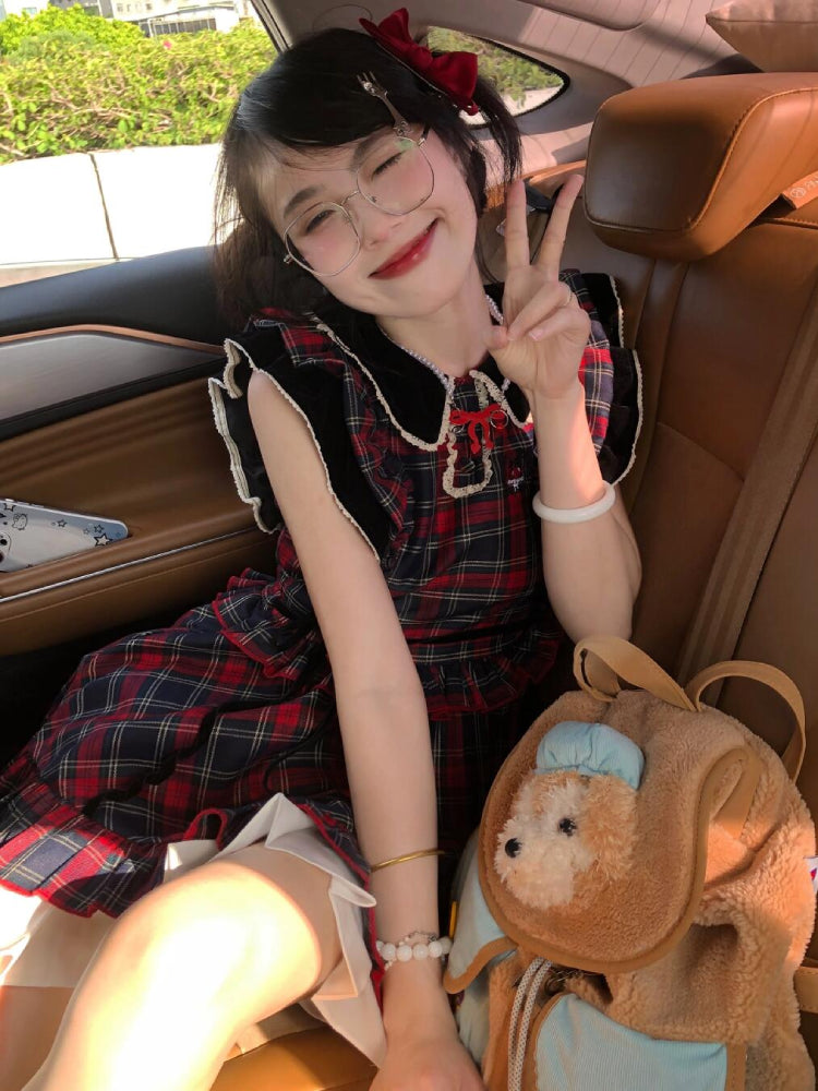 Crimson Heart Open Back Plaid Dress-ntbhshop