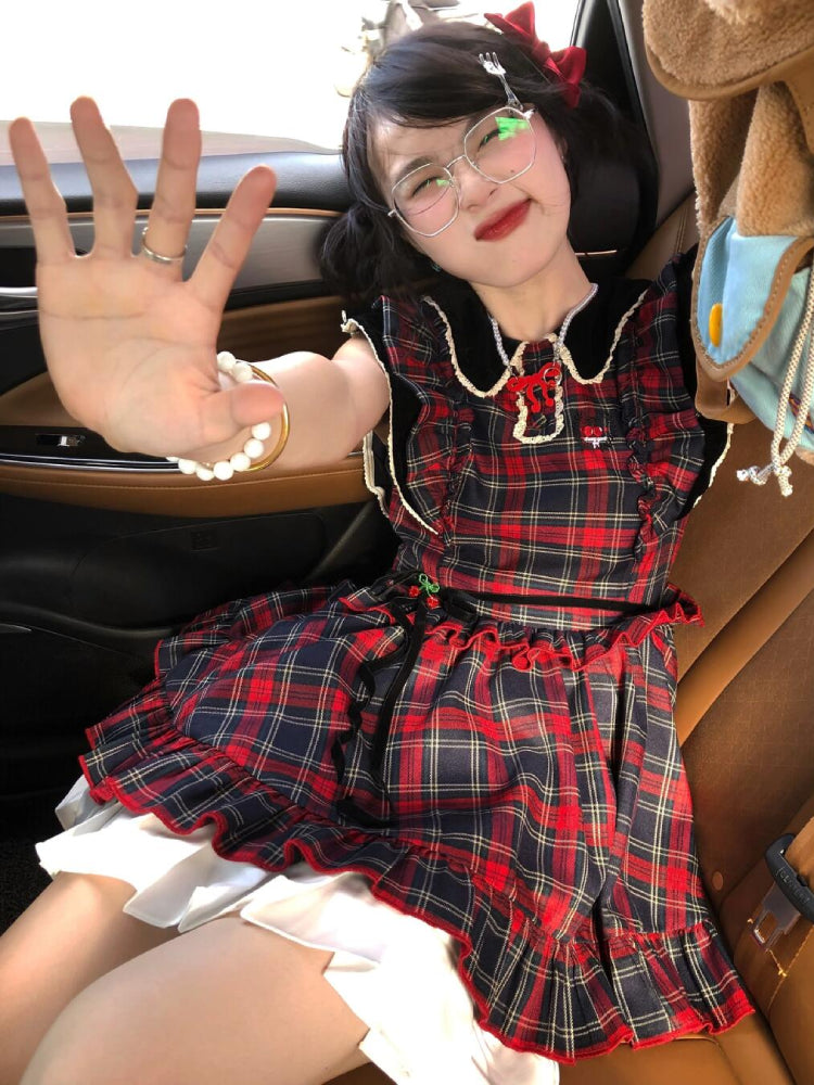 Crimson Heart Open Back Plaid Dress-ntbhshop