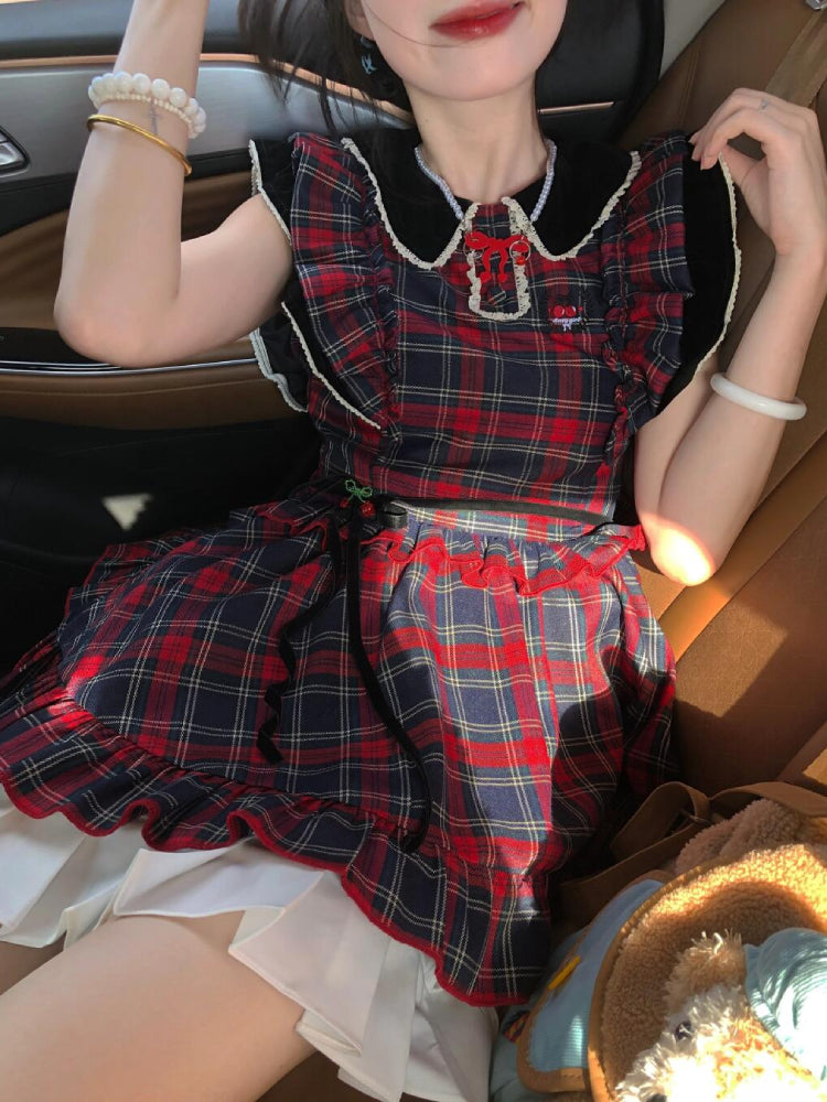 Crimson Heart Open Back Plaid Dress-ntbhshop