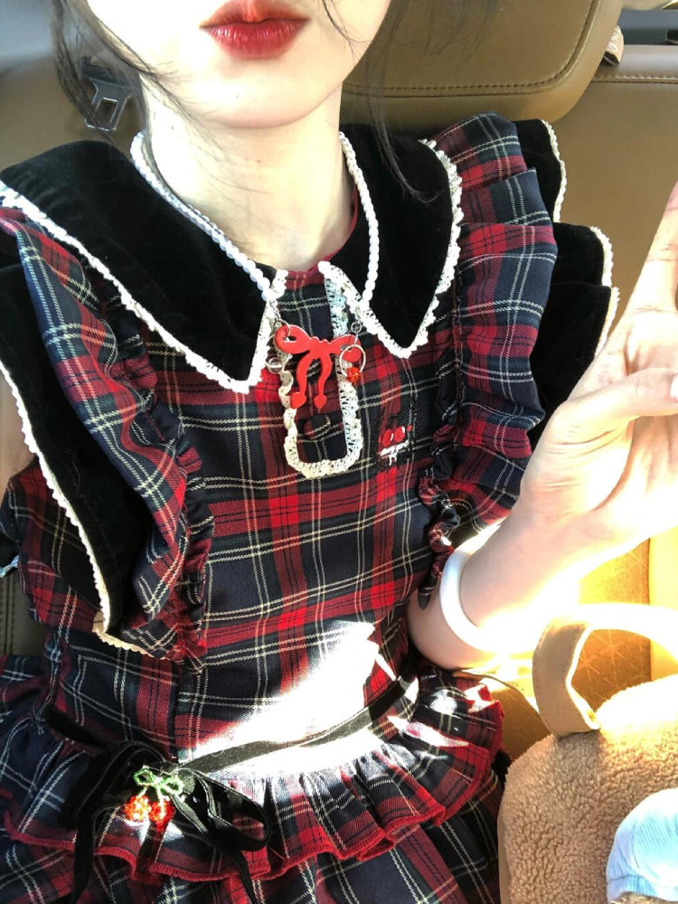 Crimson Heart Open Back Plaid Dress-ntbhshop