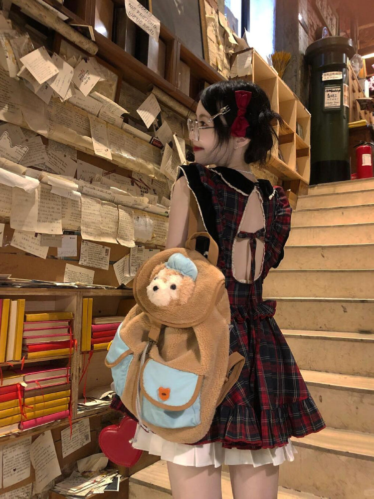 Crimson Heart Open Back Plaid Dress-ntbhshop