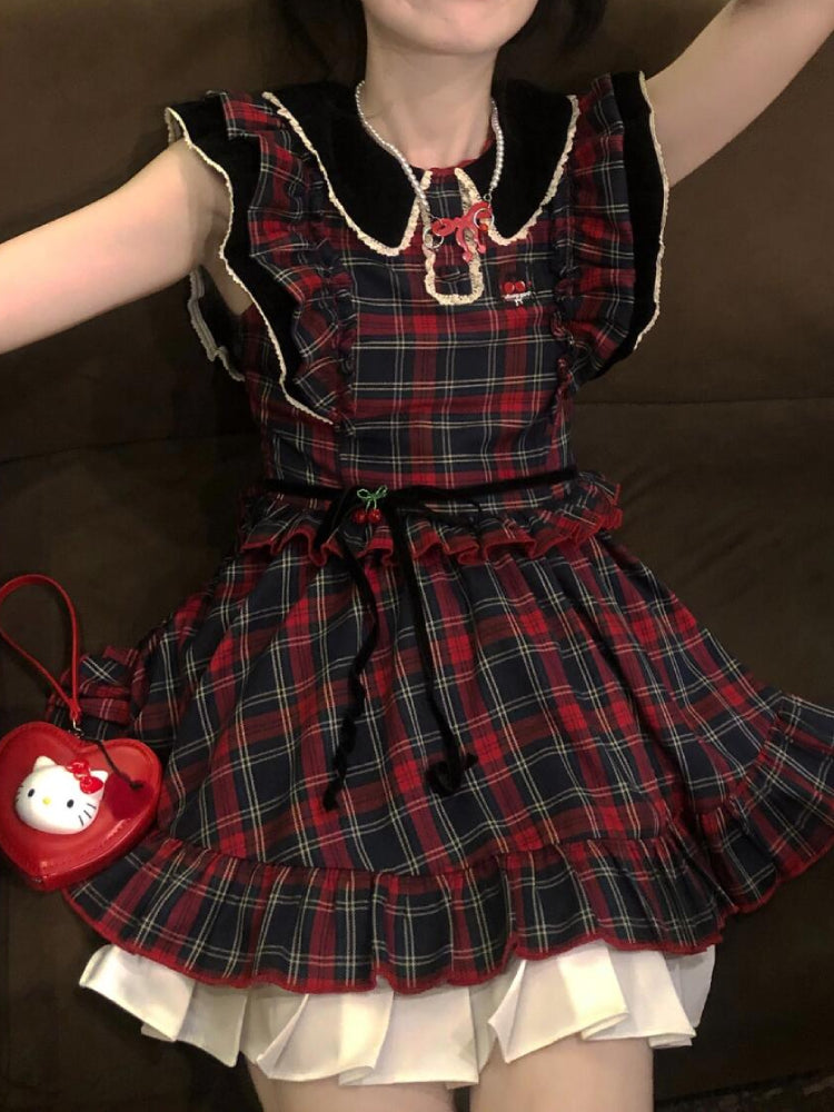 Crimson Heart Open Back Plaid Dress-ntbhshop