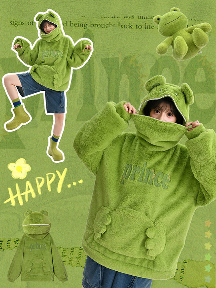 Green Frog Cute Society Fleece Sweater-ntbhshop