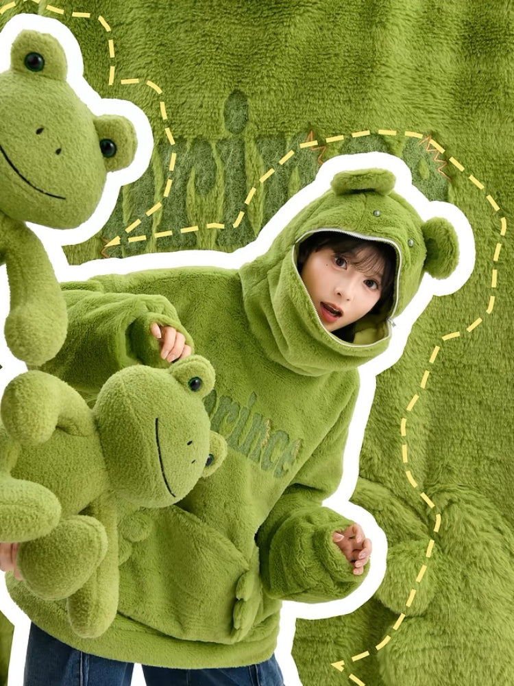 Green Frog Cute Society Fleece Sweater-ntbhshop