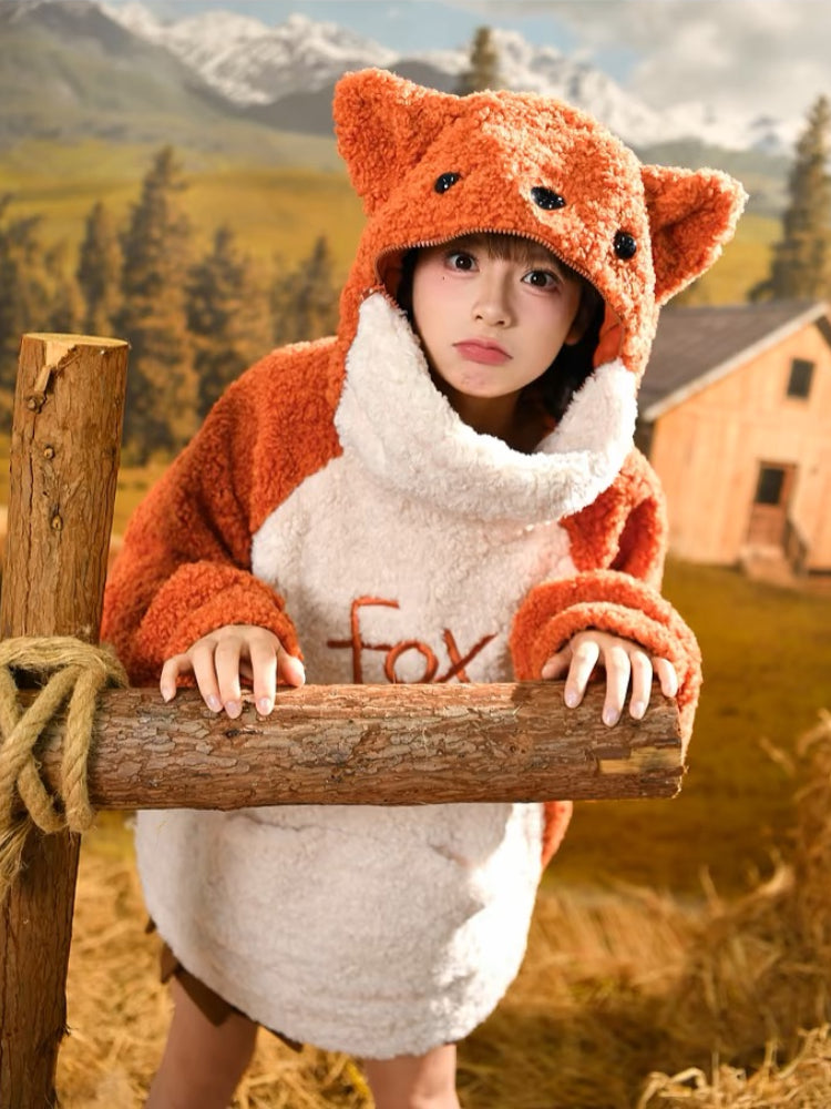 Red Fox Cute Cozy Fleece Hoodie-ntbhshop