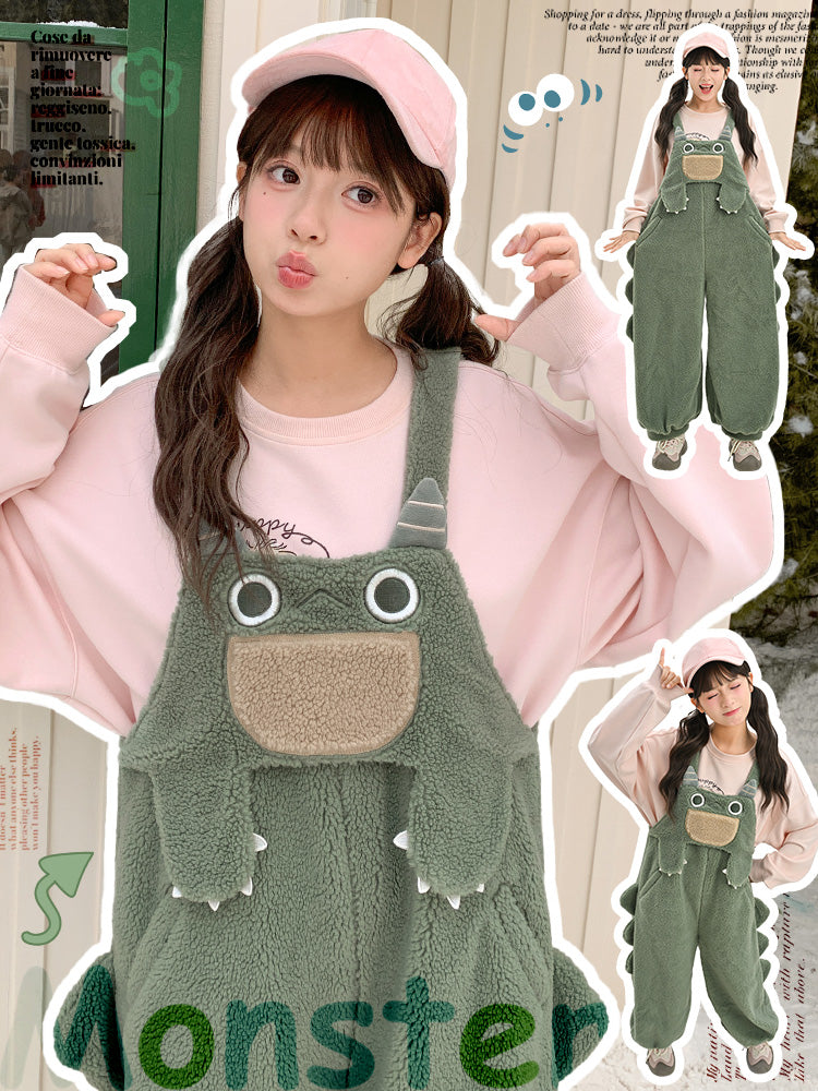 Green Monster Jurassic Cozy Overall Bib Pants-ntbhshop