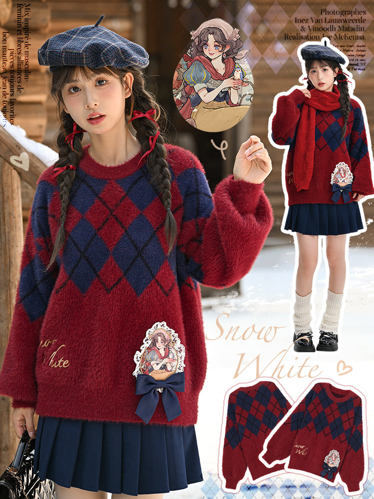 Christmas Snow White Soft Mohair Diamond Sweater-ntbhshop