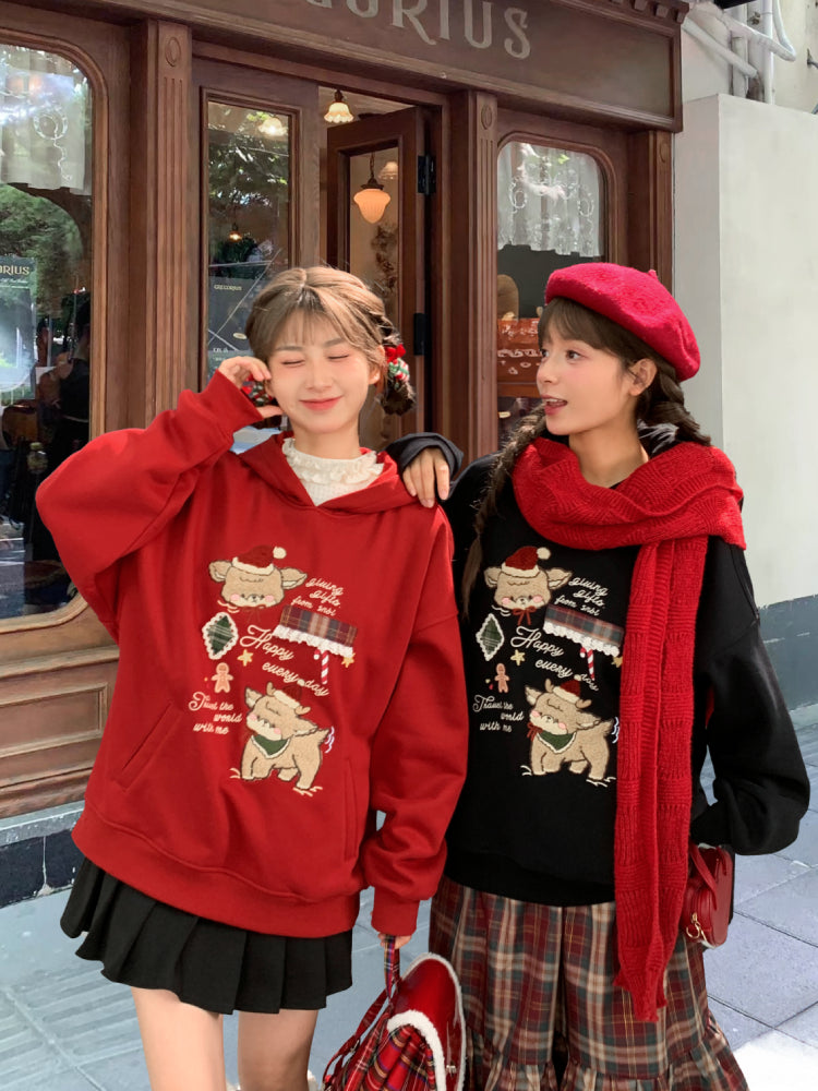 Happy Fawn Cute Christmas Fleece Hoodies-ntbhshop