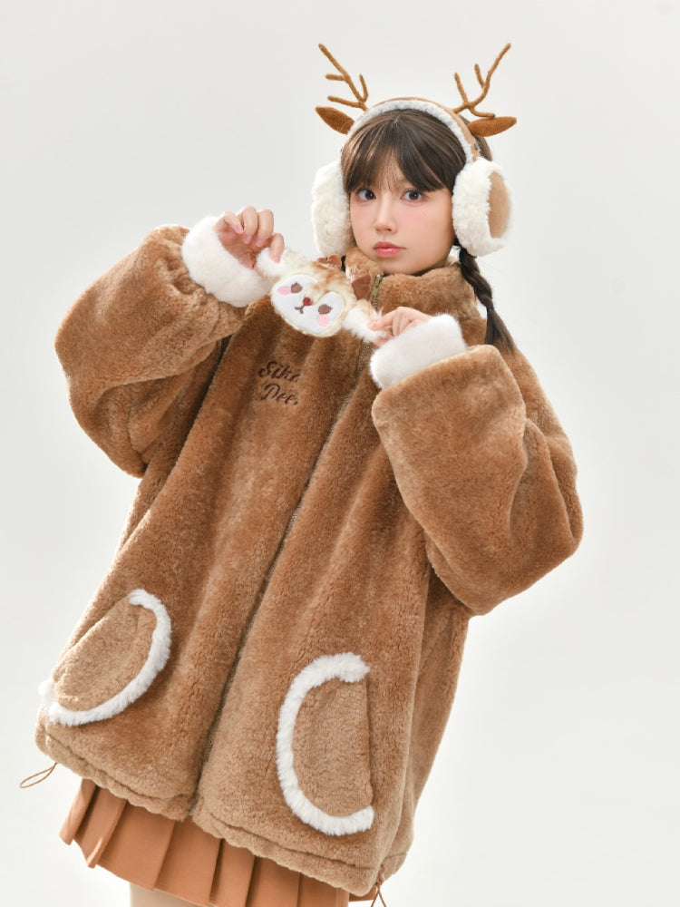 Christmas Sika Deer Hooded Fleece Jacket-ntbhshop