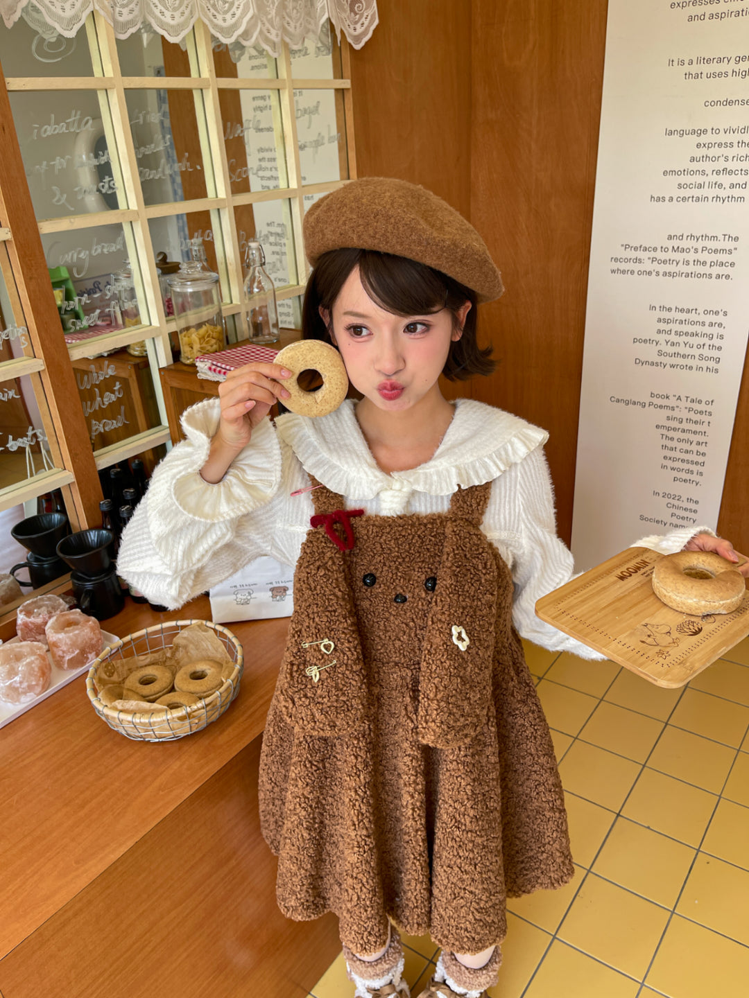 Soft Dream Ribbed Doll Collar Blouse-Sets-ntbhshop
