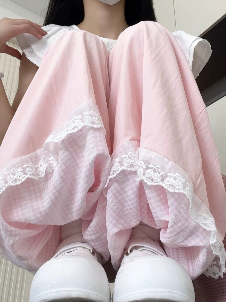 Milk Bloom Gingham Bubble Pants-ntbhshop