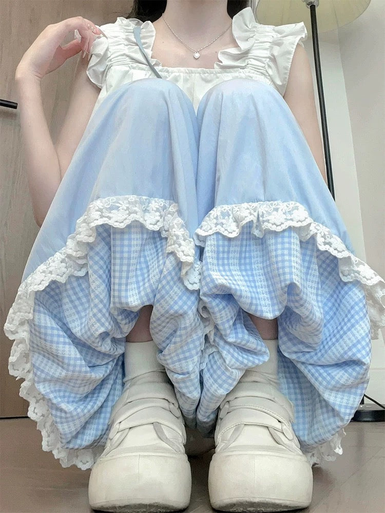 Milk Bloom Gingham Bubble Pants-ntbhshop