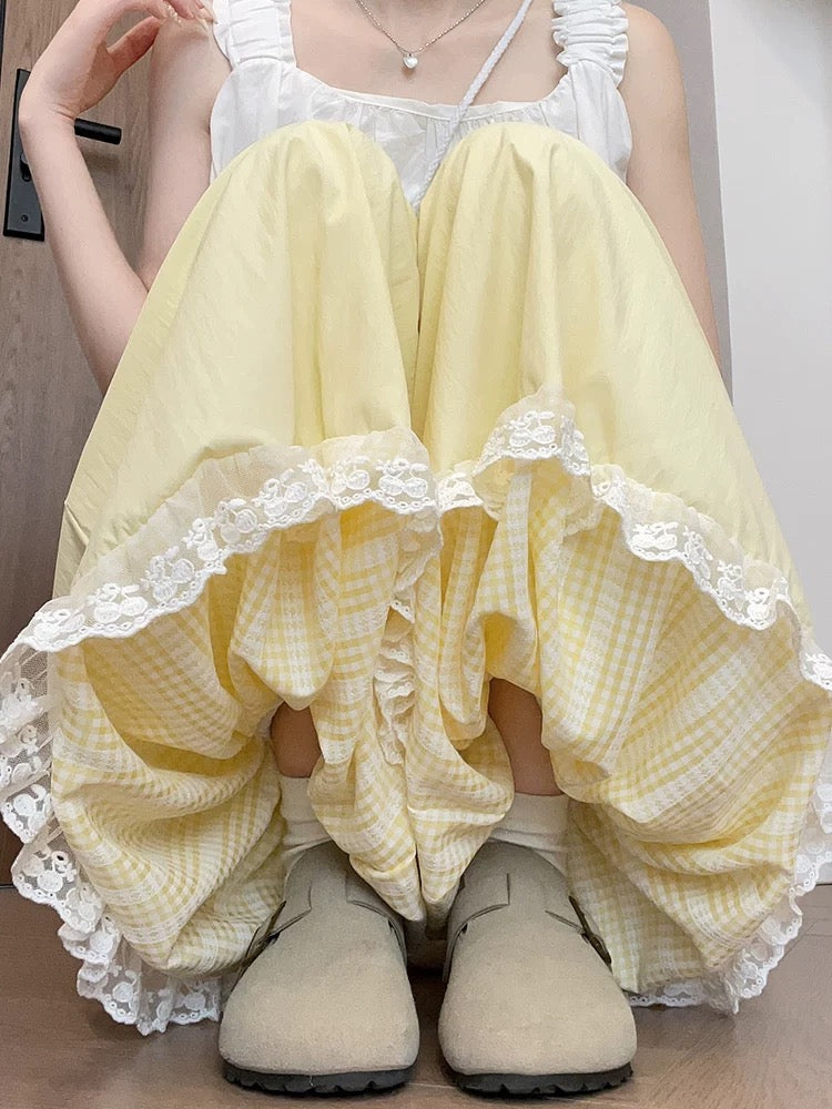 Milk Bloom Gingham Bubble Pants-ntbhshop