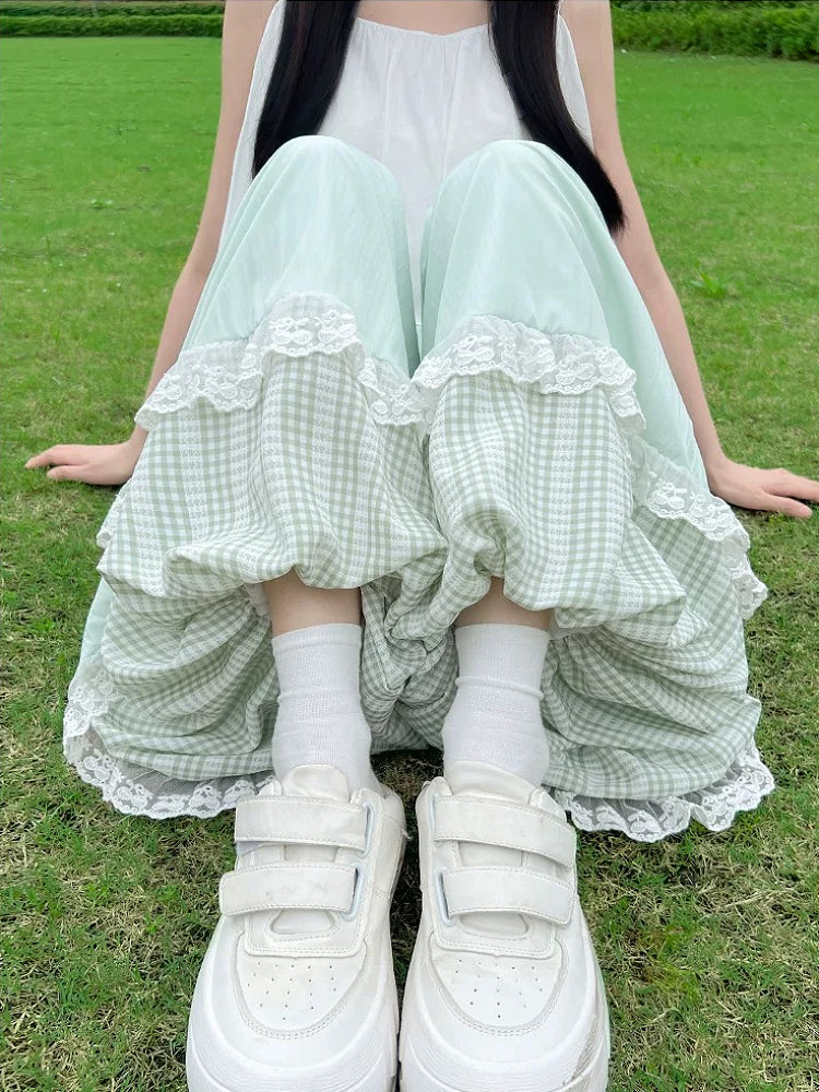 Milk Bloom Gingham Bubble Pants-ntbhshop