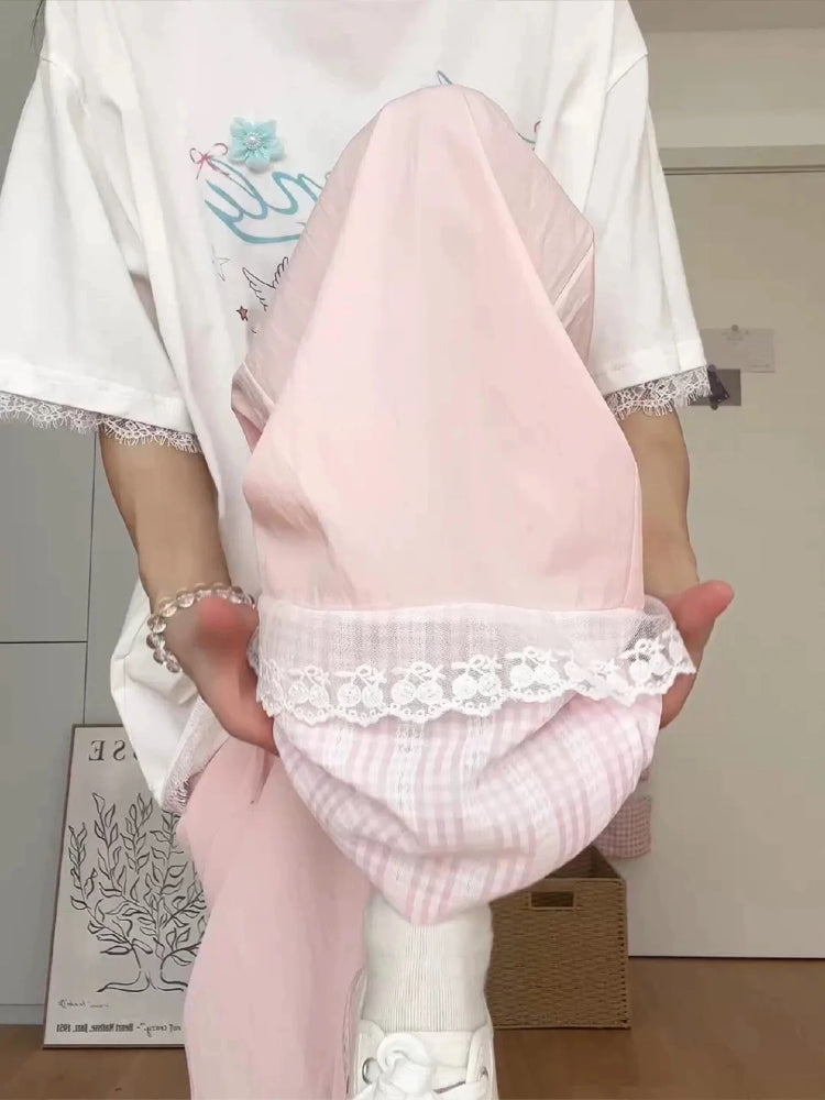 Milk Bloom Gingham Wide Leg Pants-ntbhshop