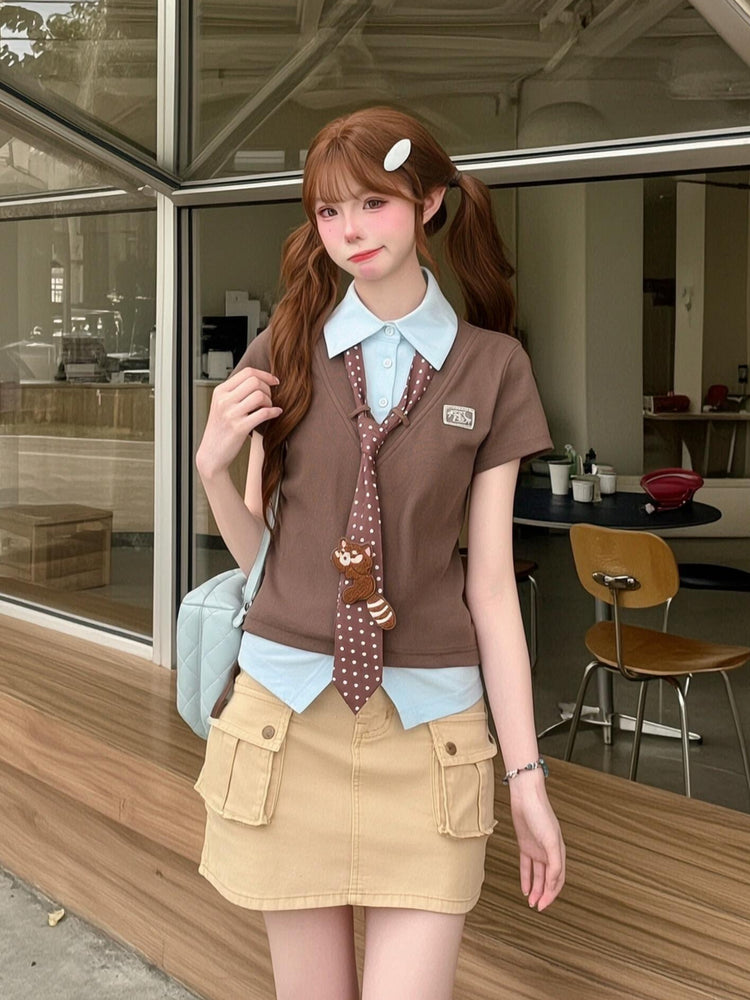 Roux Panda Colorblock Top & Tie-Tops-ntbhshop