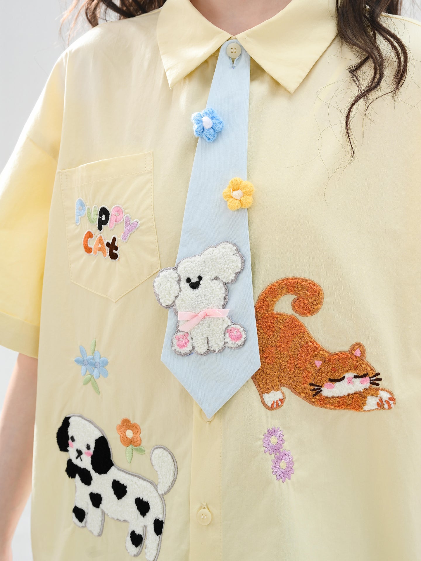 Puppy Party Cotton Tie Shirts-Tops-ntbhshop