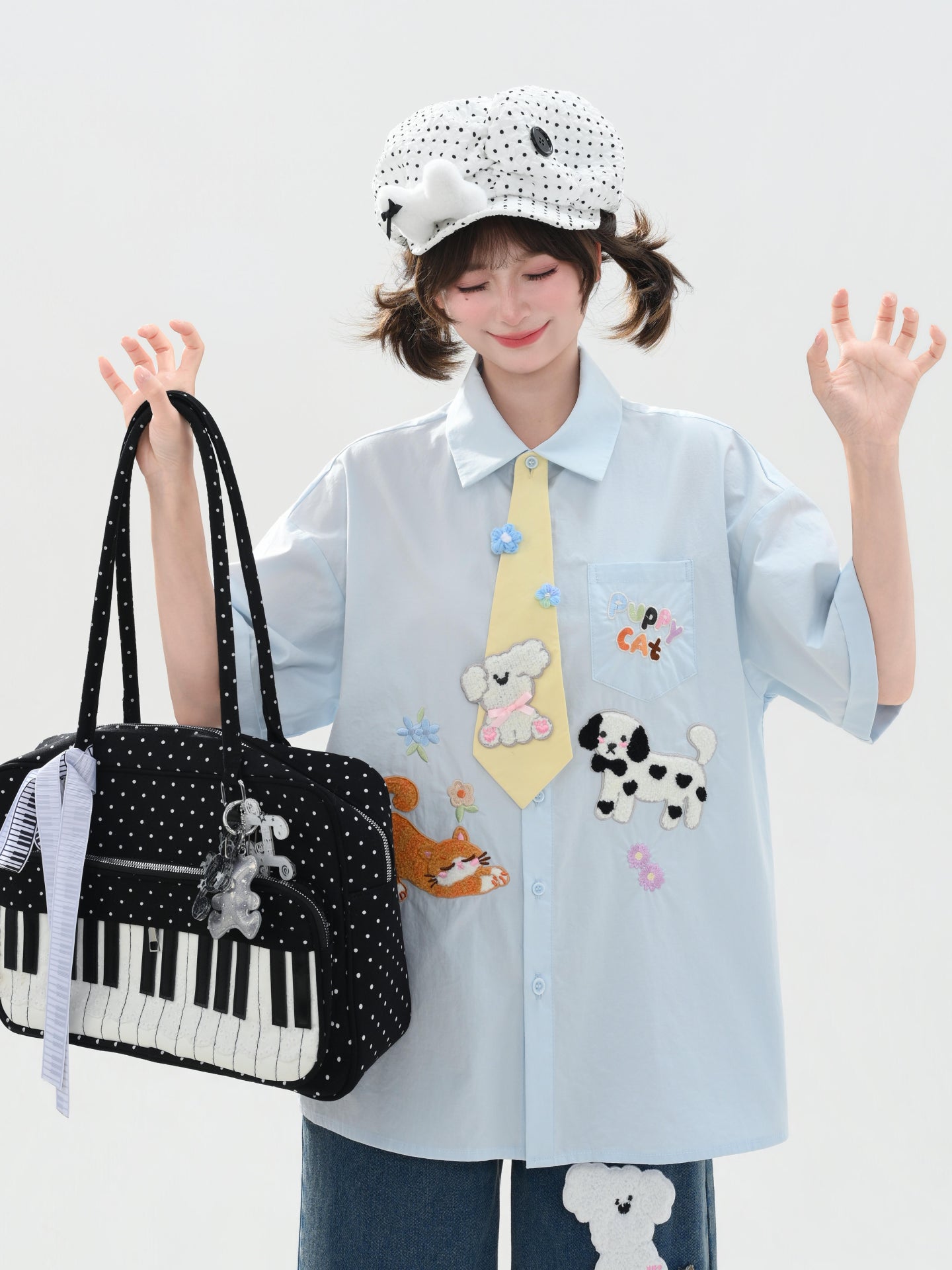 Puppy Party Cotton Tie Shirts-Tops-ntbhshop