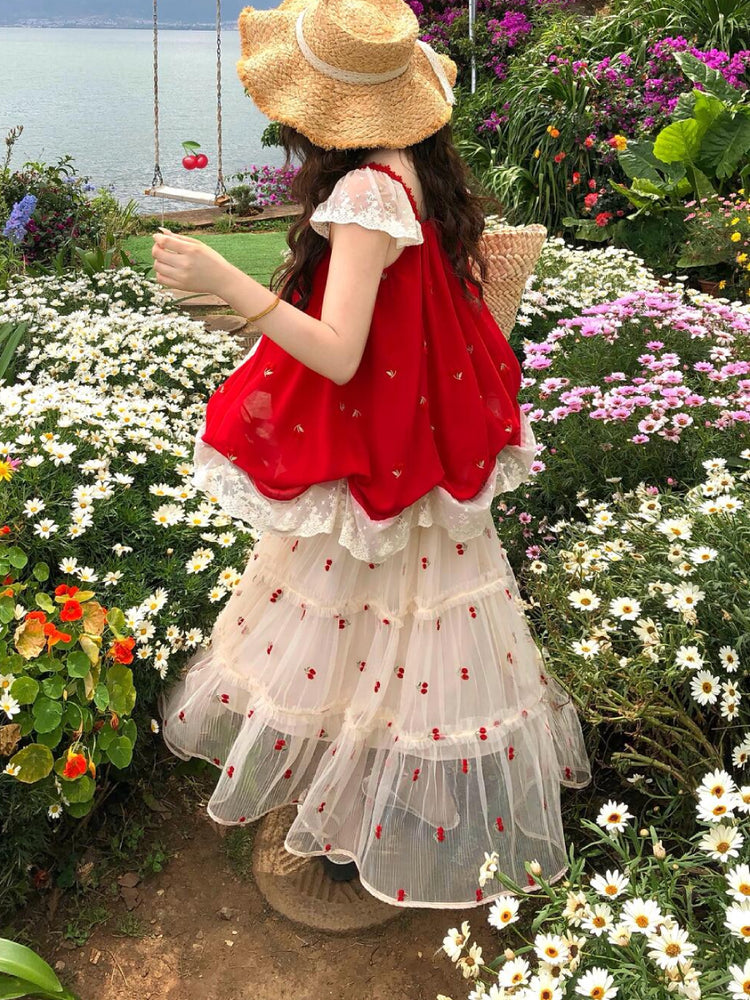 Cherry Meringue Mesh Skirts-Bottoms-ntbhshop